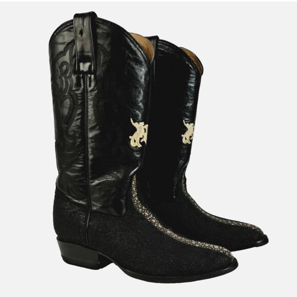 Stingray Cowboy Boots Rogers Black Exotic Western Men’s US 8.5 Pull On Like New - Picture 6 of 11